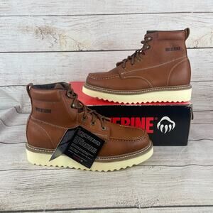 Wolverine Moc-Toe 6" Mens Sz 10M Wedge Work Boots Brown Leather